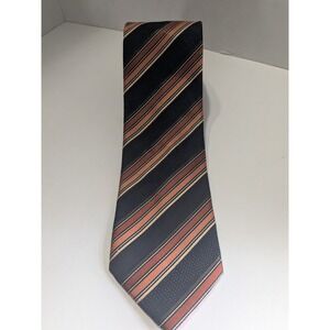 Bill Robinson Mens Necktie Black Copper Orange Tan Striped Hand Made Polyester